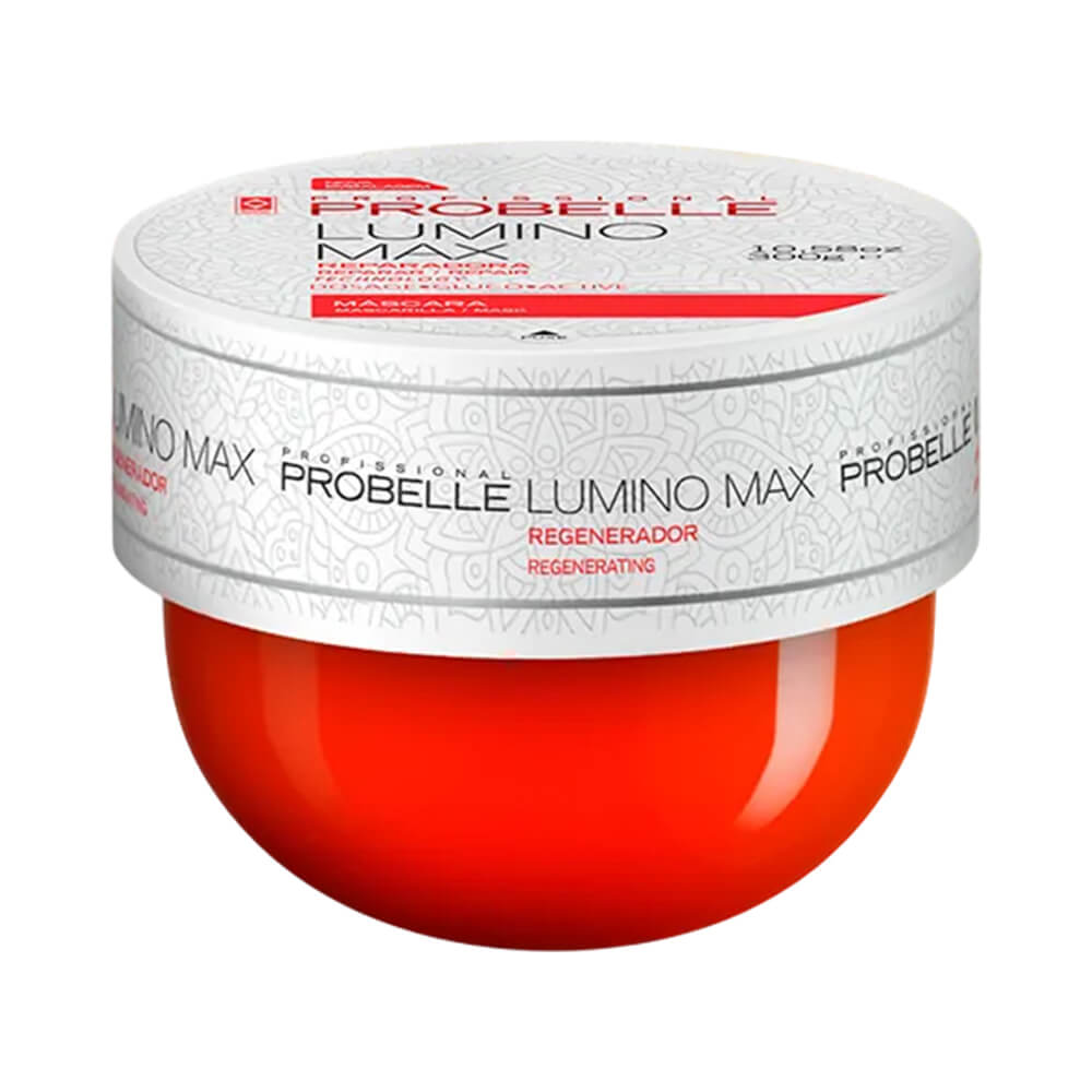 Máscara Probelle Lumino Max 300g em pote vermelho com tampa branca