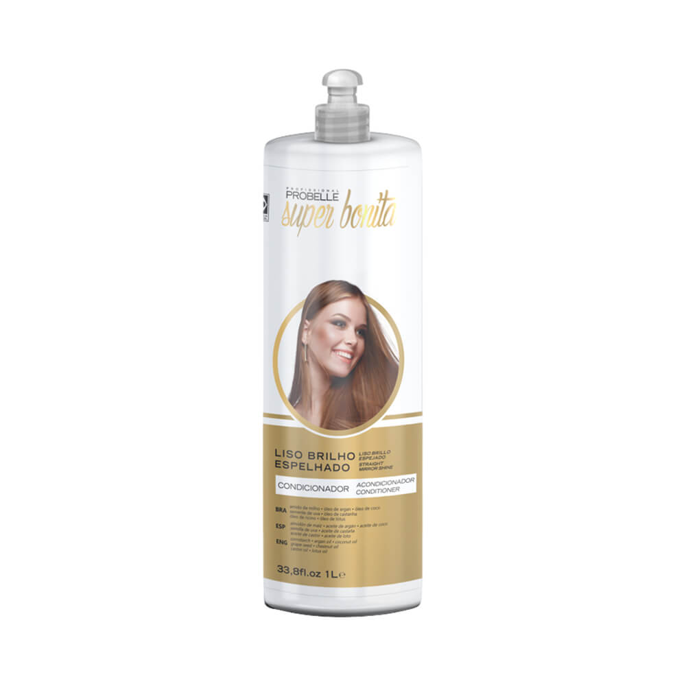 Condicionador Probelle Super Bonita Brilho Espelhado 1L - embalagem branca e dourada