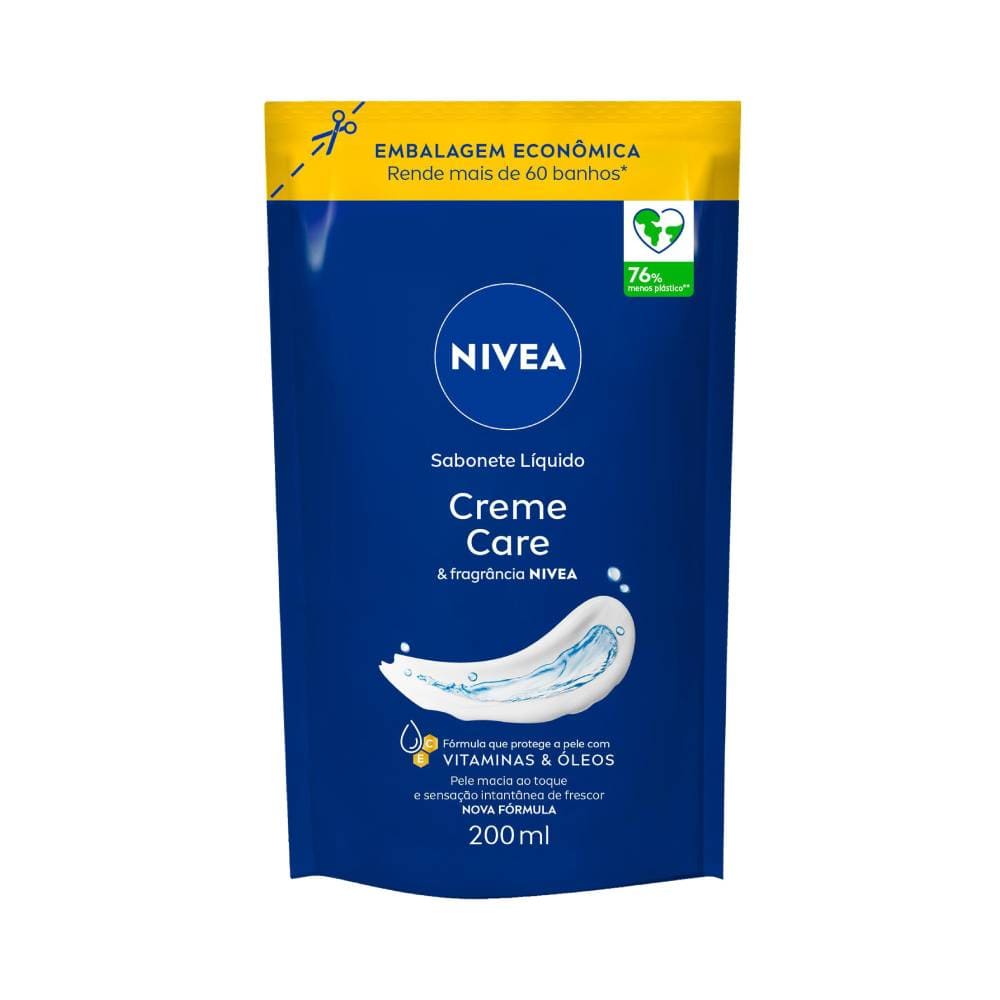 Refil NIVEA Sabonete Líquido Creme Care 200ml - embalagem azul e amarelo