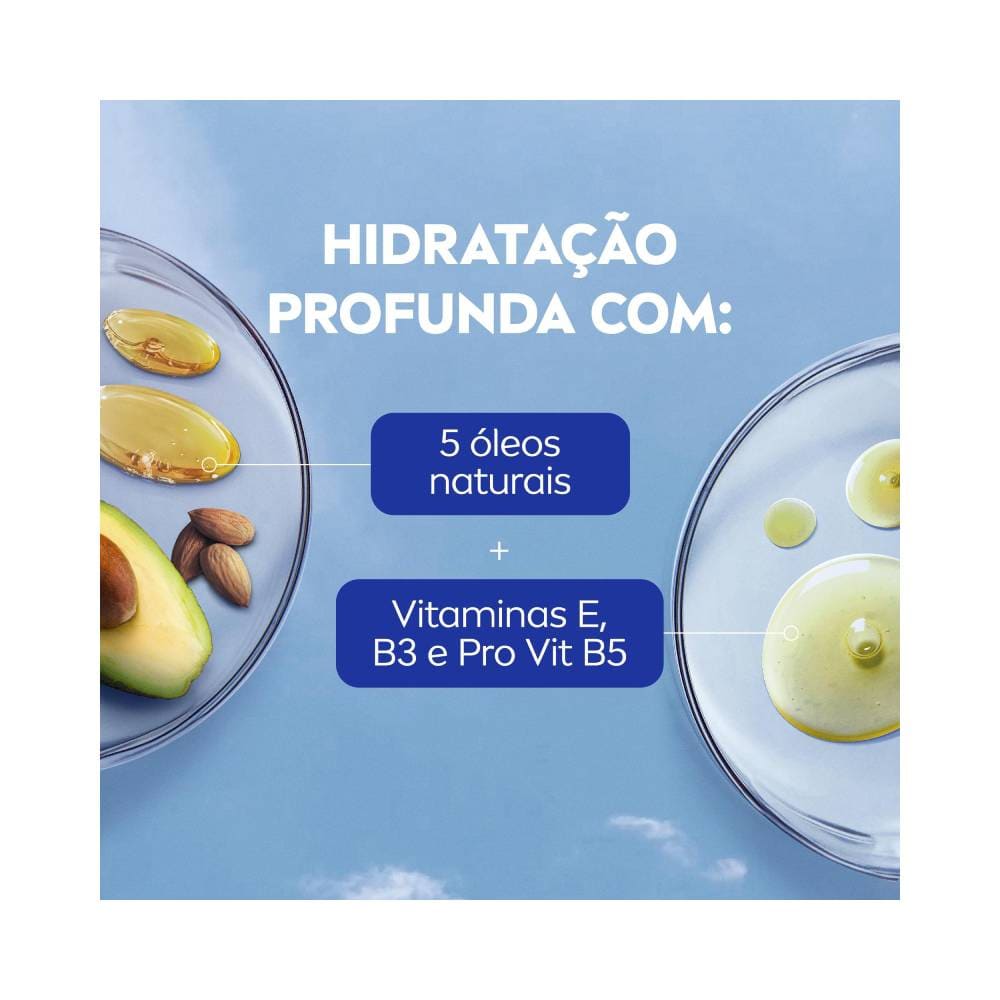 Ingredientes principais: 5 óleos naturais e vitaminas do Hidratante Nivea