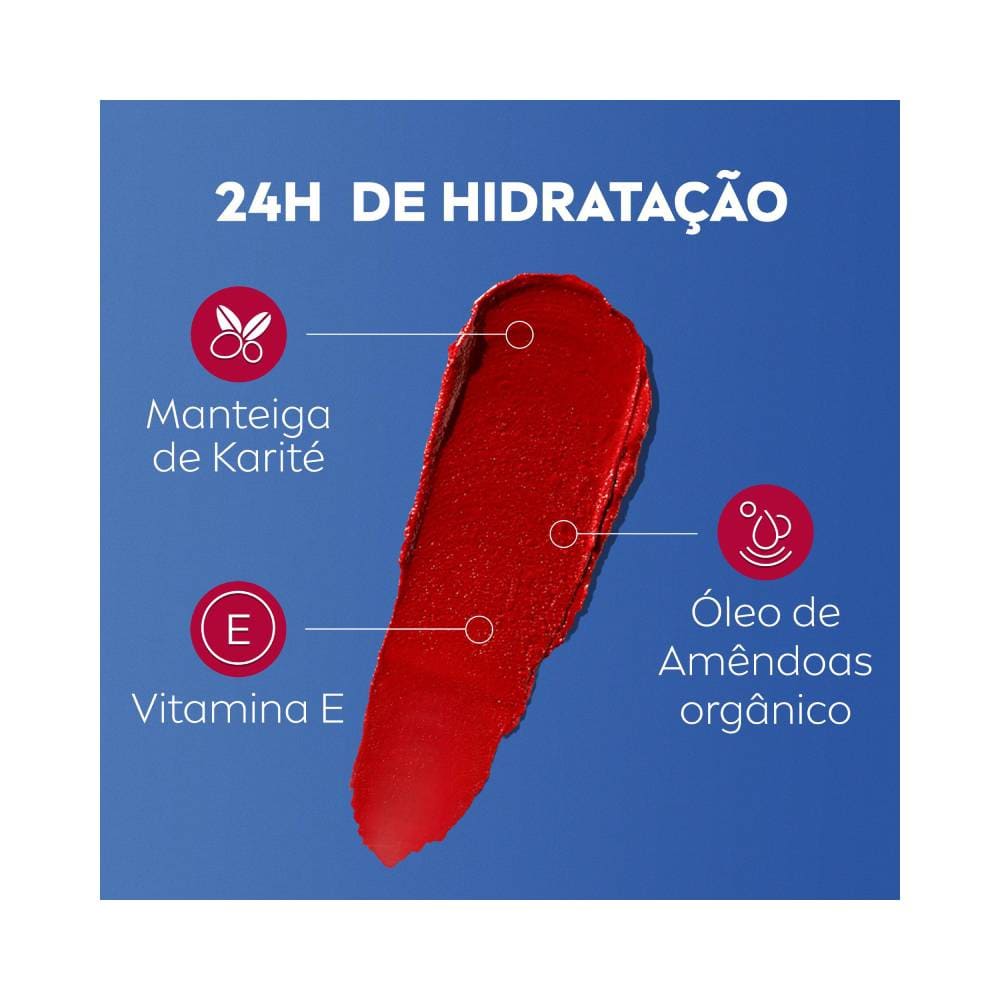 Detalhes e ingredientes do Hidratante Labial Nivea Hidra Color Vermelho