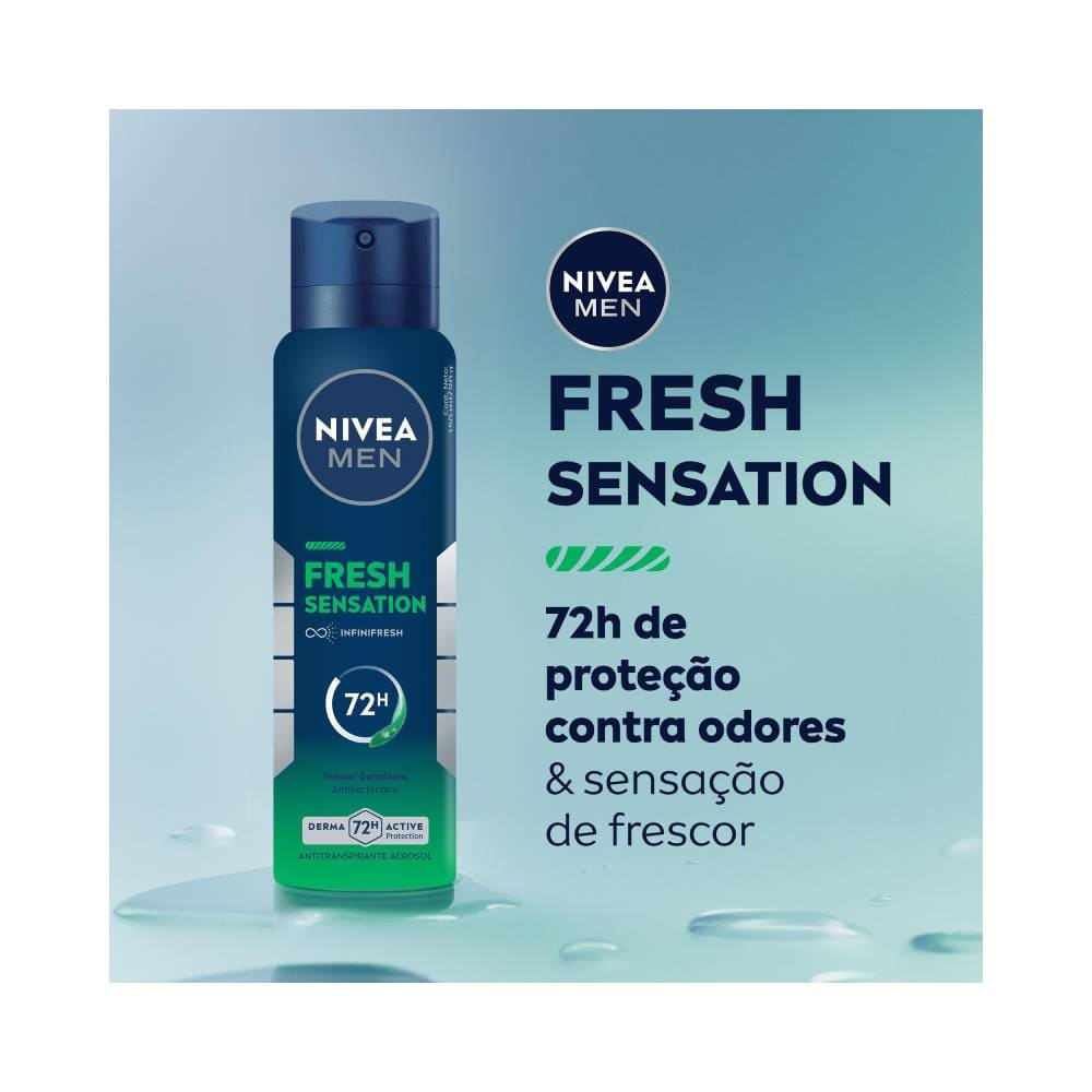 Detalhes do Desodorante NIVEA MEN Fresh Sensation com destaque para proteção 72h