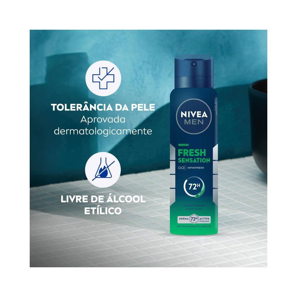 NIVEA MEN Fresh Sensation em superfície com ícones de benefícios