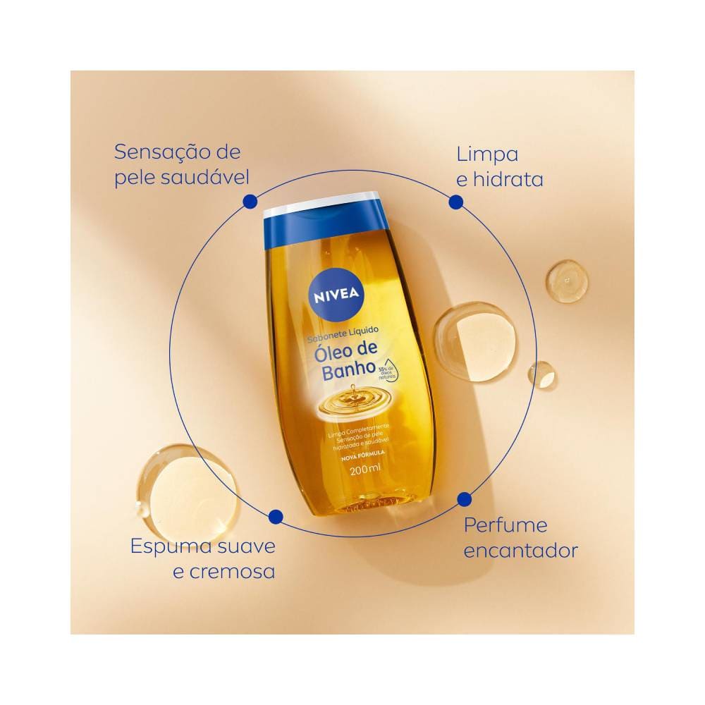 Frasco Nivea com destaques de benefícios ao redor