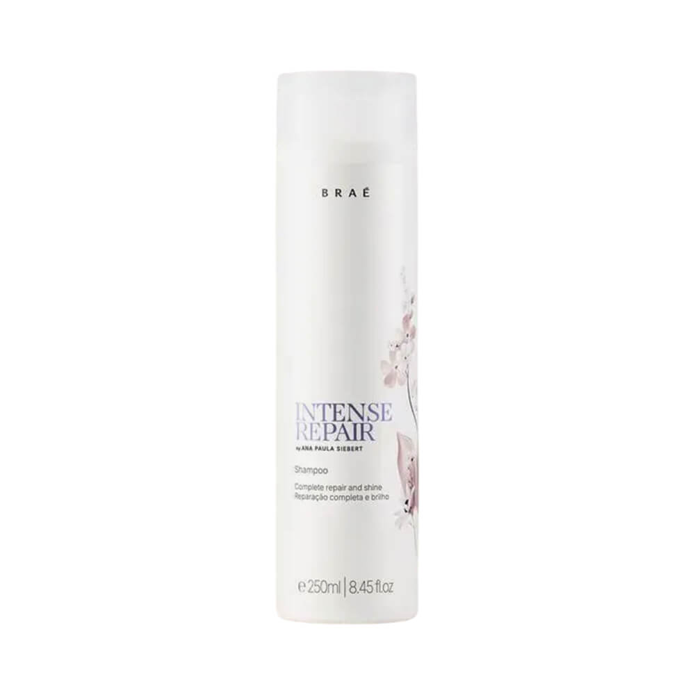 Shampoo Braé Intense Repair by Ana Paula Siebert 250ml - embalagem frontal branca com ilustração de flores