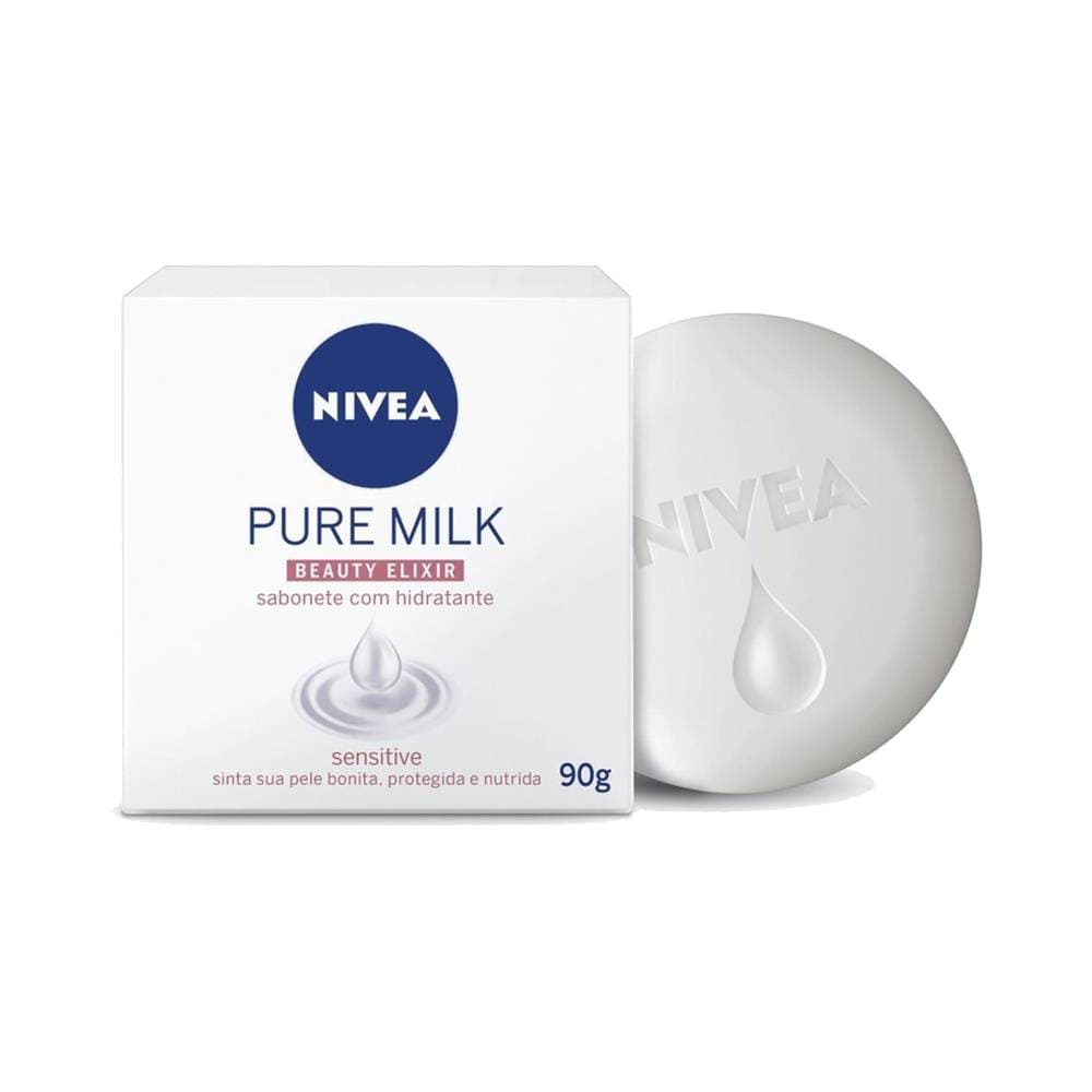 Barra de sabonete Nivea Pure Milk Sensitive com embalagem