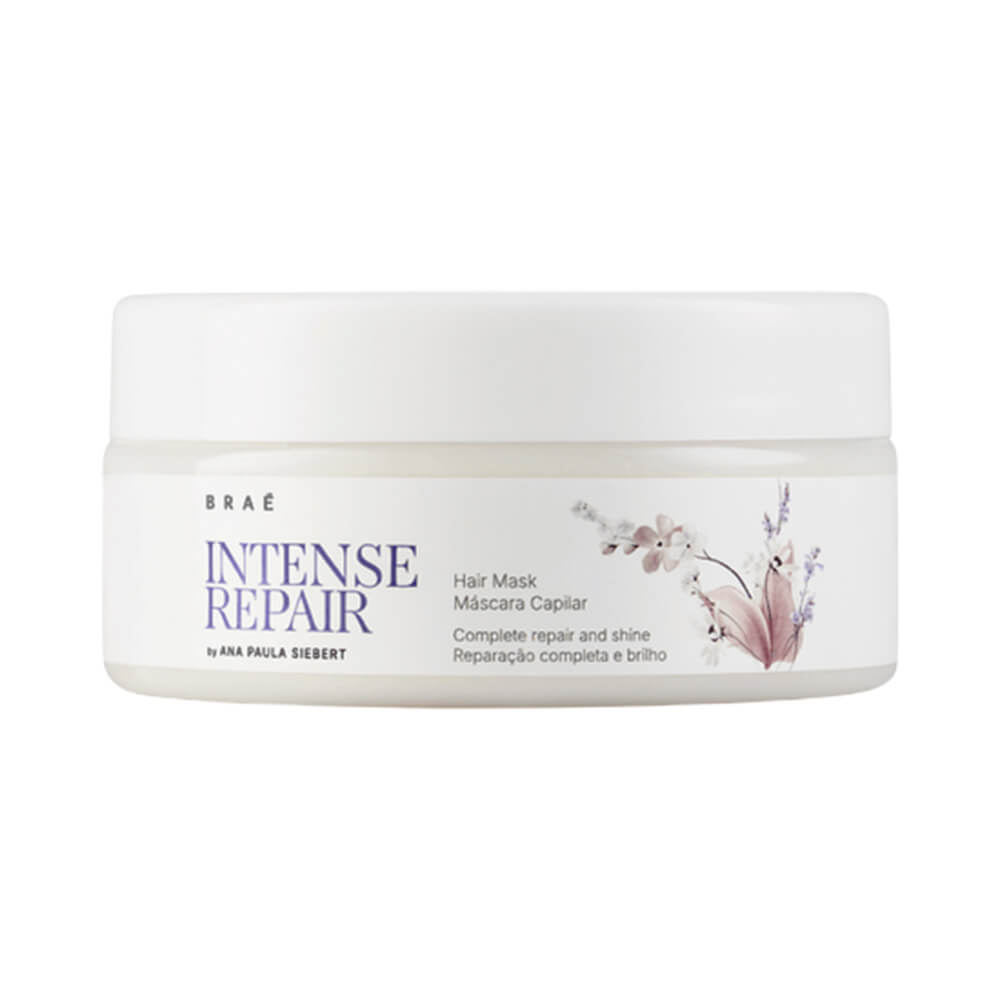 Máscara Capilar Braé Intense Repair pote branco com rótulo roxo