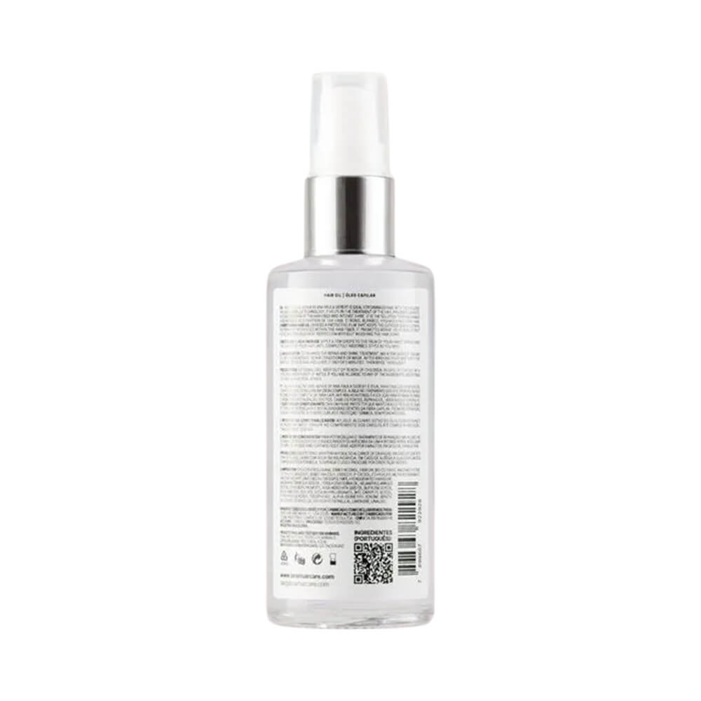 Verso da embalagem com informações e ingredientes do Óleo Capilar Braé 60ml