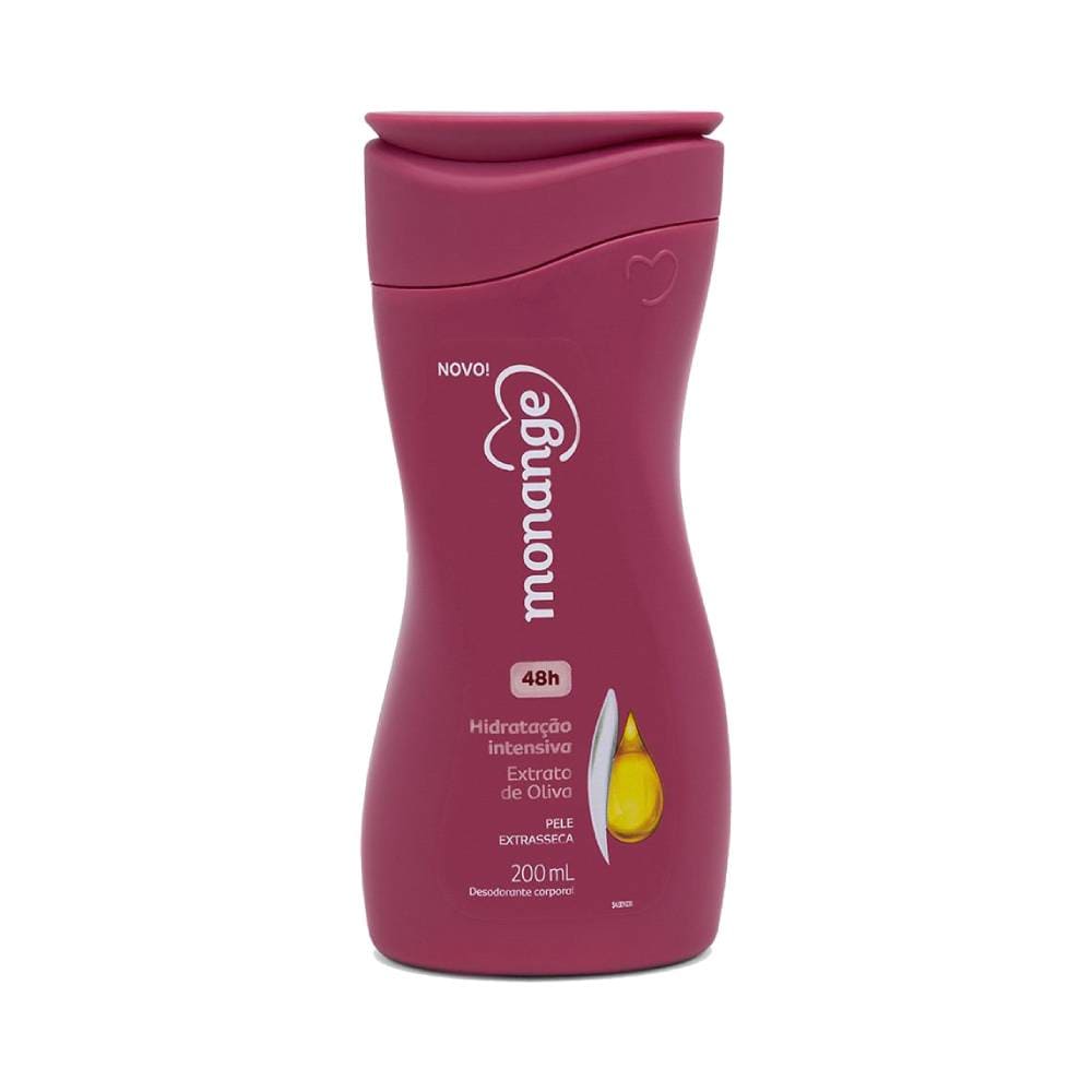 Frasco do Hidratante Desodorante Monange Hidratação Intensiva Extrato de Oliva 200ml