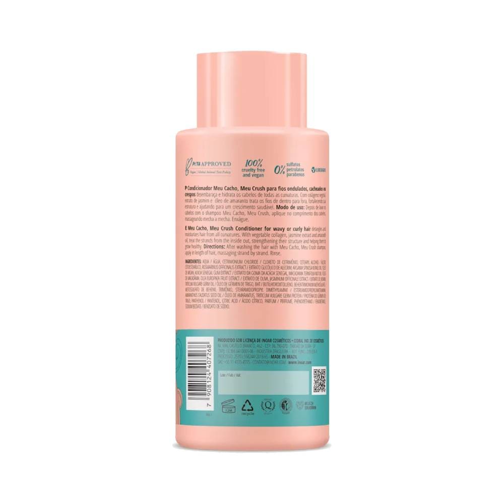 Condicionador Inoar Meu Cacho Meu Crush 500ml - embalagem pêssego com detalhes turquesa
