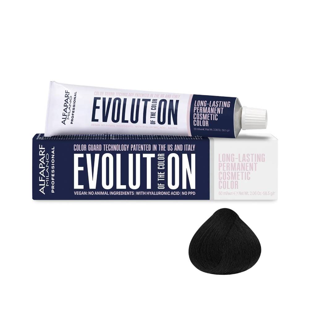 Coloração Alfaparf Evolution of the Color 1 Preto - amostra de cor preta intensa