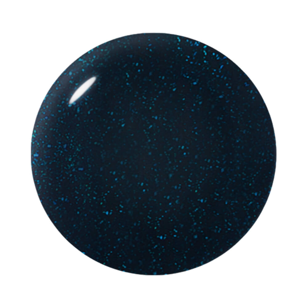 Amostra da cor azul escuro com glitter do esmalte Impala