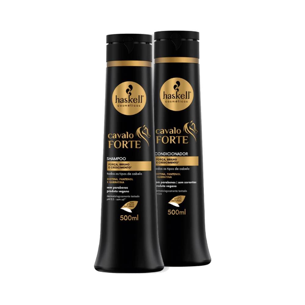 Kit Haskell Cavalo Forte shampoo e condicionador 500ml - embalagens pretas com detalhes dourados