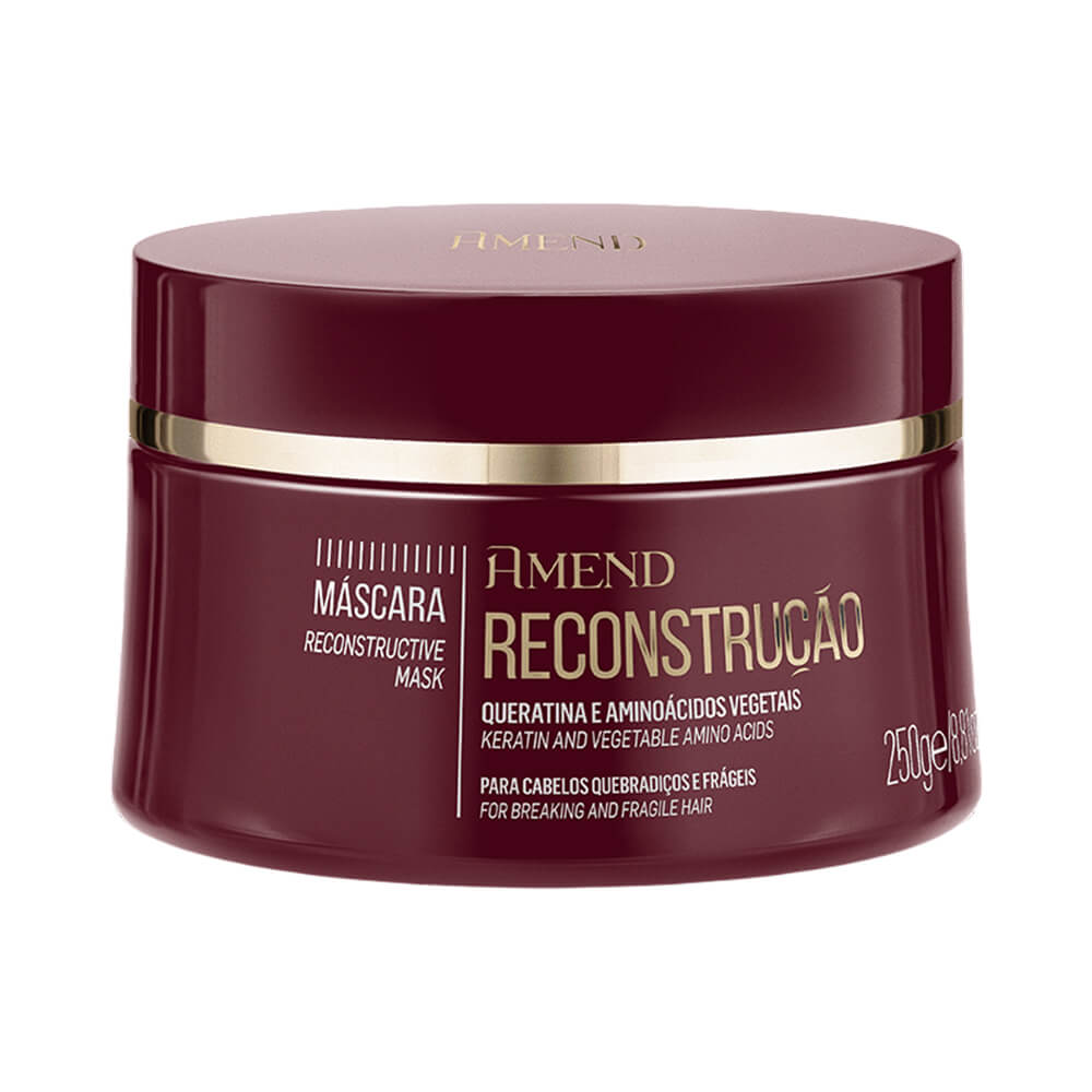 Máscara Capilar Amend Essencial Reconstrução 250g - pote vinho com detalhes dourados