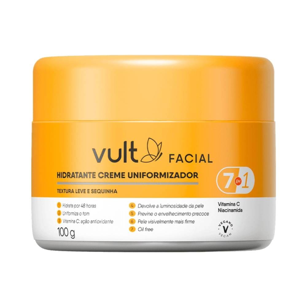Pote do Creme Facial Vult Uniformizador 100g sobre fundo branco