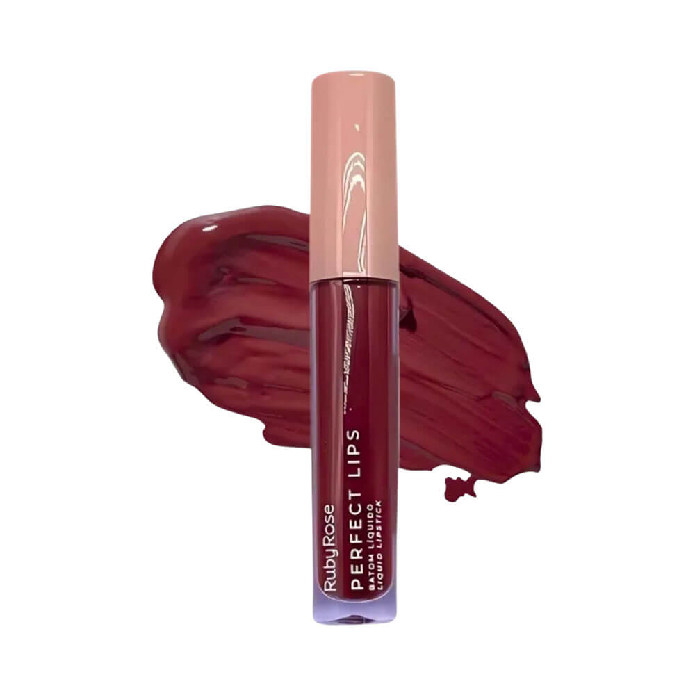 Amostra da cor vinho escuro do Batom Líquido Ruby Rose Perfect Lips Fearless