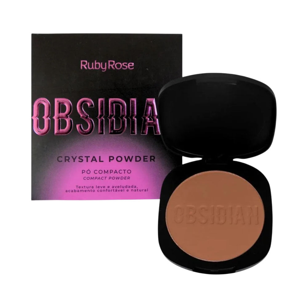 Pó compacto Ruby Rose Obsidian com embalagem e caixa ao lado