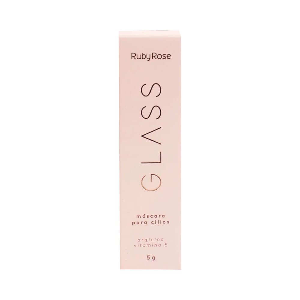Embalagem da Máscara de Cílios Ruby Rose Glass HB523 com informações de ingredientes