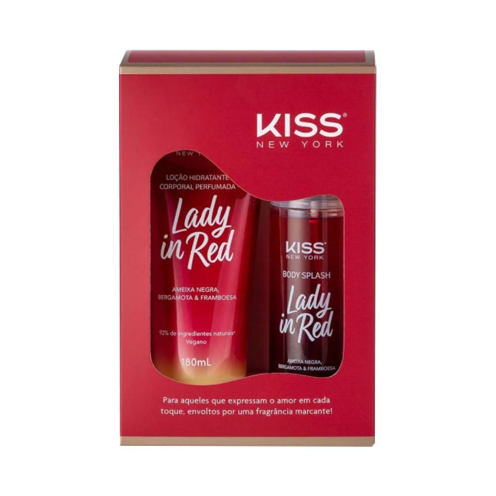 Kit Kiss New York Lady in Red com Body Splash 200 mL e Loção Corporal 180 mL em embalagem vermelha