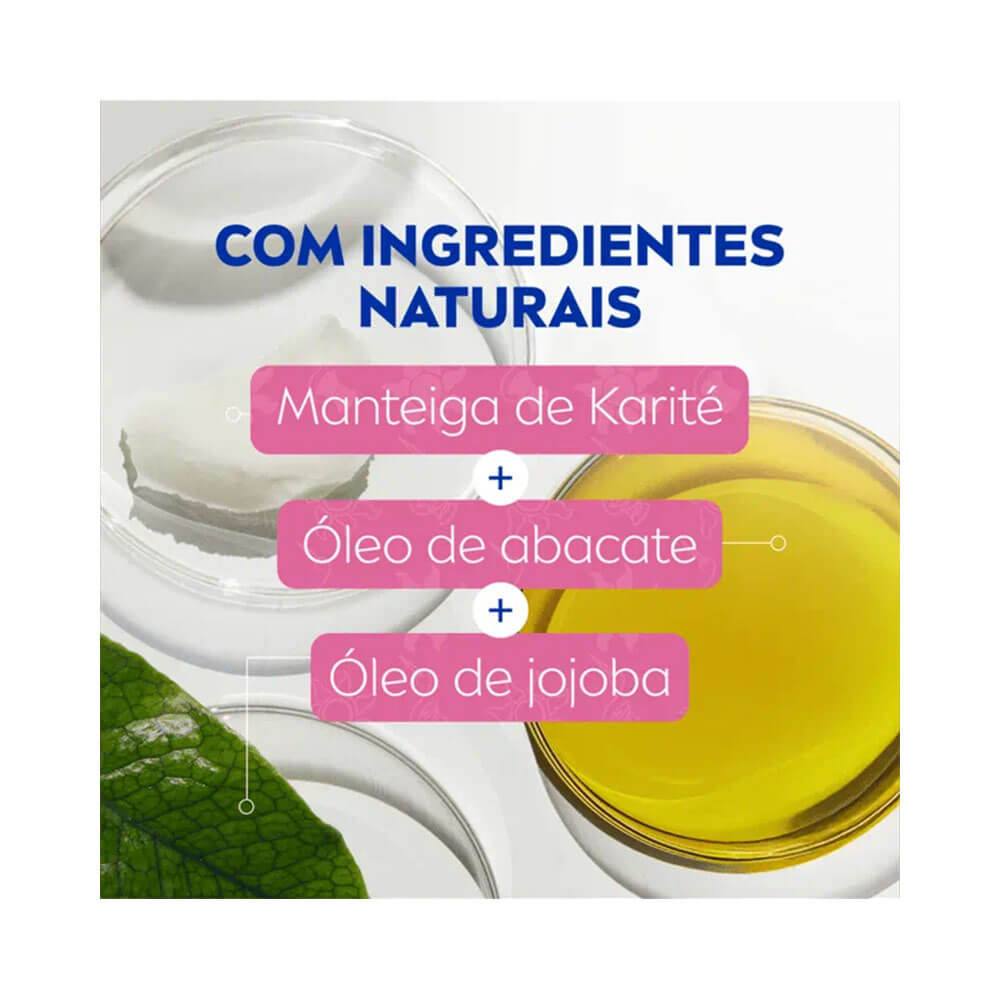 Ingredientes naturais: manteiga de karité, óleo de abacate e jojoba