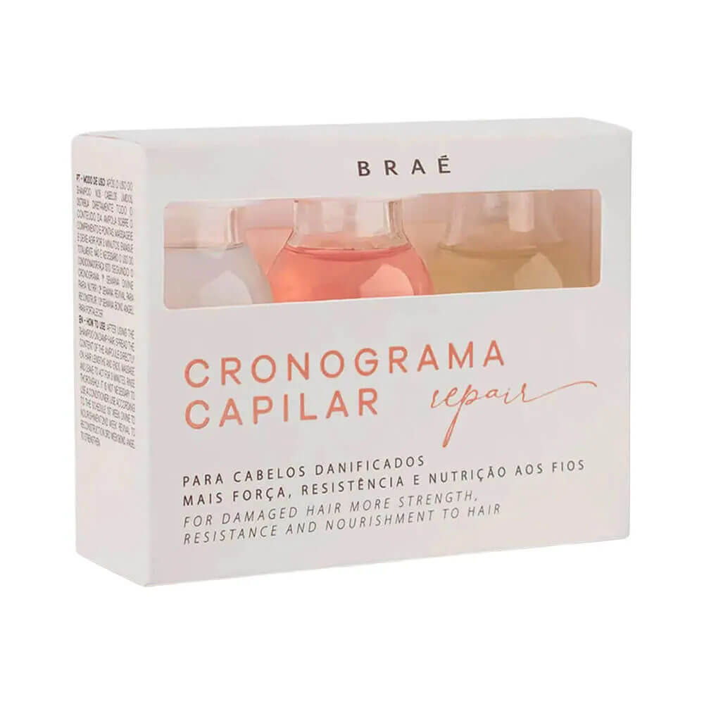 Embalagem do kit Braé Cronograma Capilar Repair mostrando as três ampolas