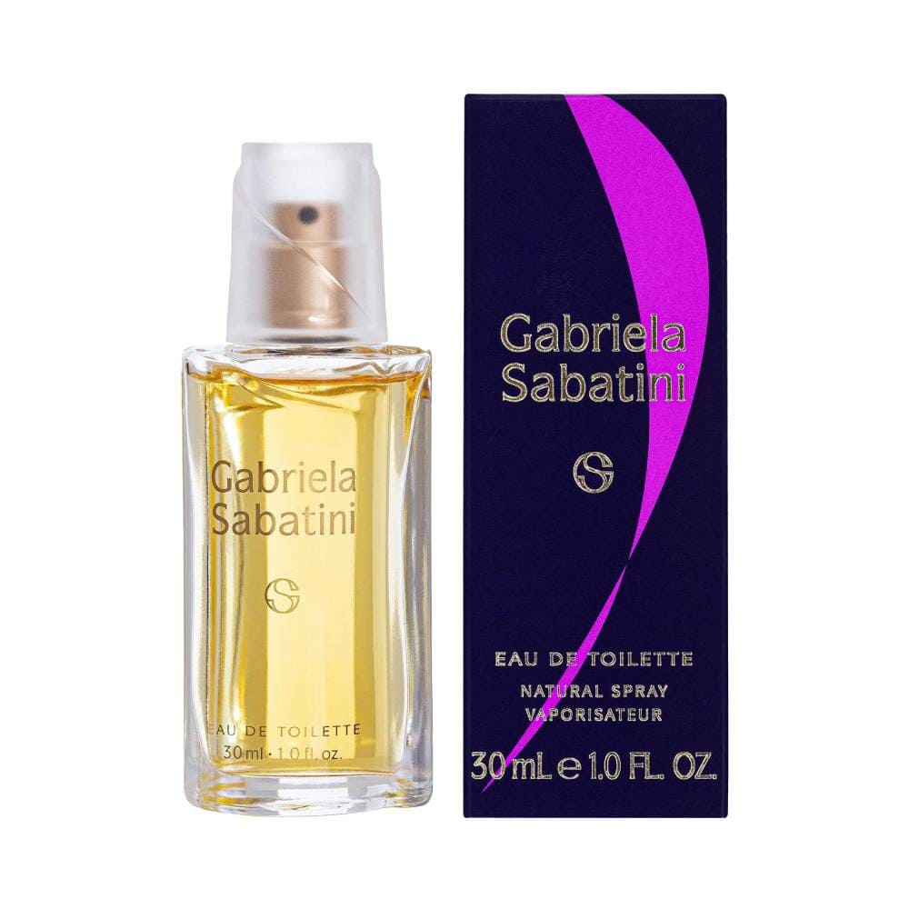 Frasco do perfume ao lado da caixa original Gabriela Sabatini