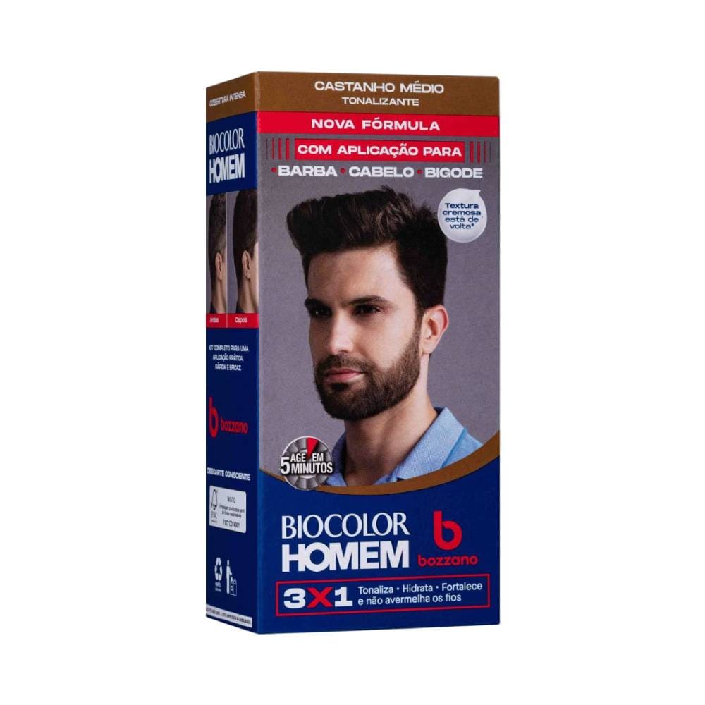 Embalagem do Tonalizante Masculino Biocolor Homem Bozzano Castanho Médio
