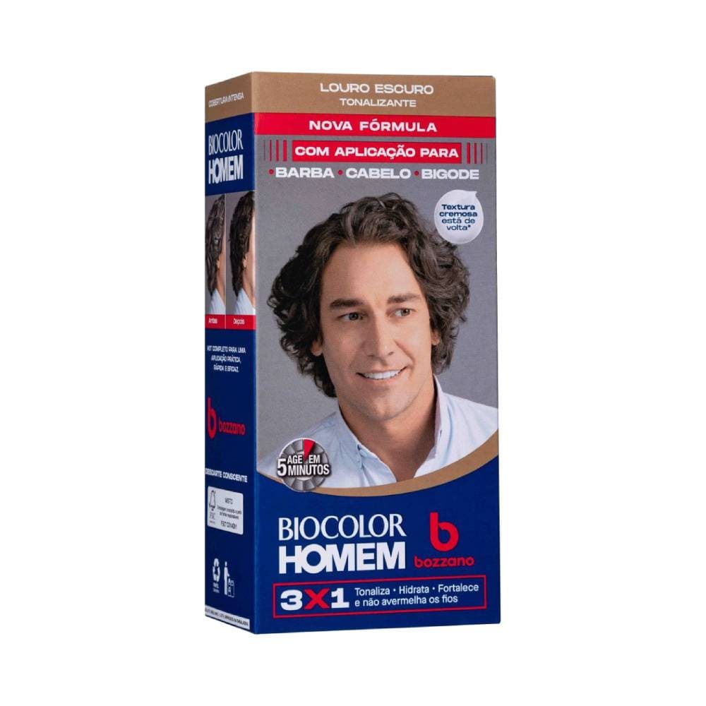 Embalagem do Tonalizante Biocolor Homem Bozzano Louro Escuro em fundo branco