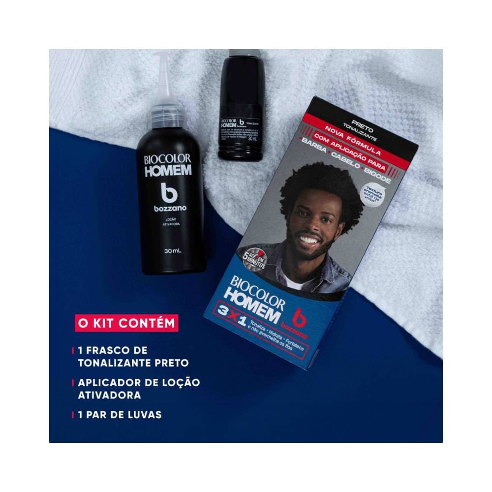 Kit do Tonalizante Biocolor Homem Bozzano Preto com frasco e luvas