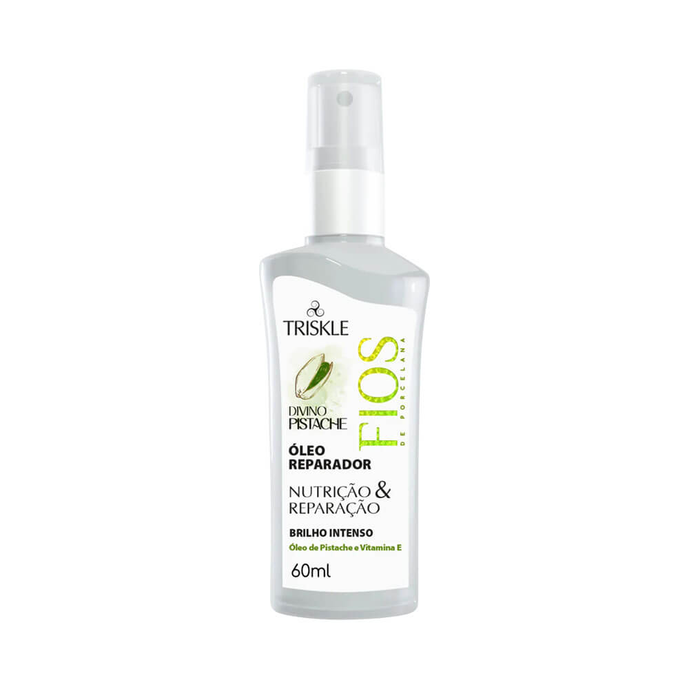 Óleo Triskle Fios de Porcelana Divino Pistache 60ml - frasco branco com spray