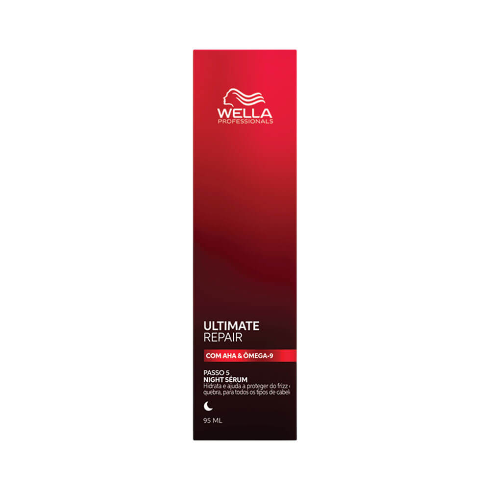 Frasco do Leave-in Wella Ultimate Repair Night Serum 95ml visto de outro ângulo, destacando a embalagem
