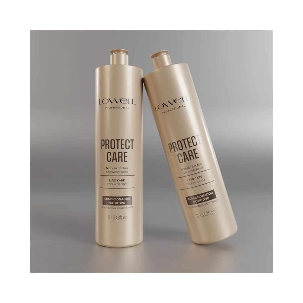 Dois frascos de condicionador Lowell Protect Care Nutritivo 1L lado a lado