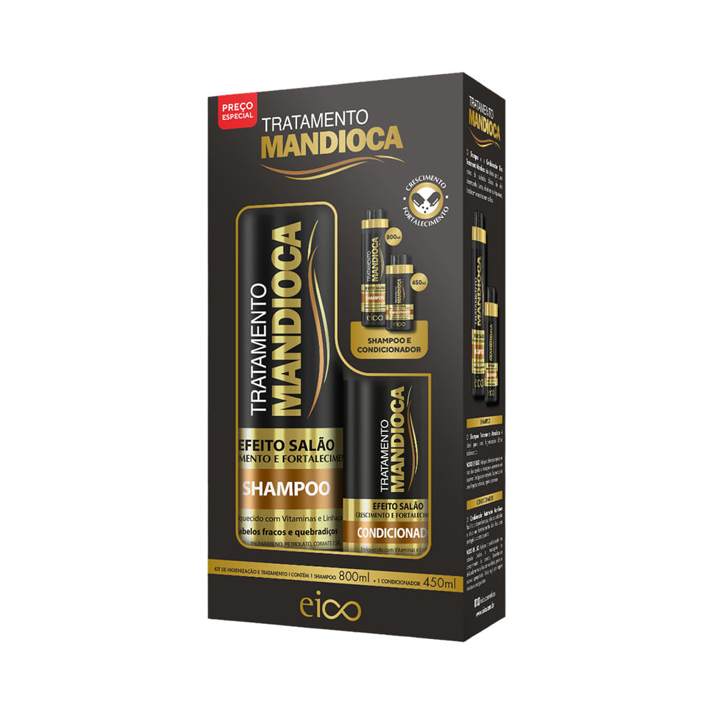 Caixa do Kit Eico Efeito Salão Mandioca com shampoo e condicionador