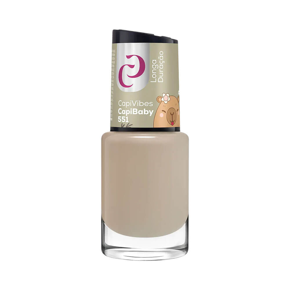 Frasco de esmalte Cora Capivibes Capibaby com acabamento cremoso e embalagem transparente