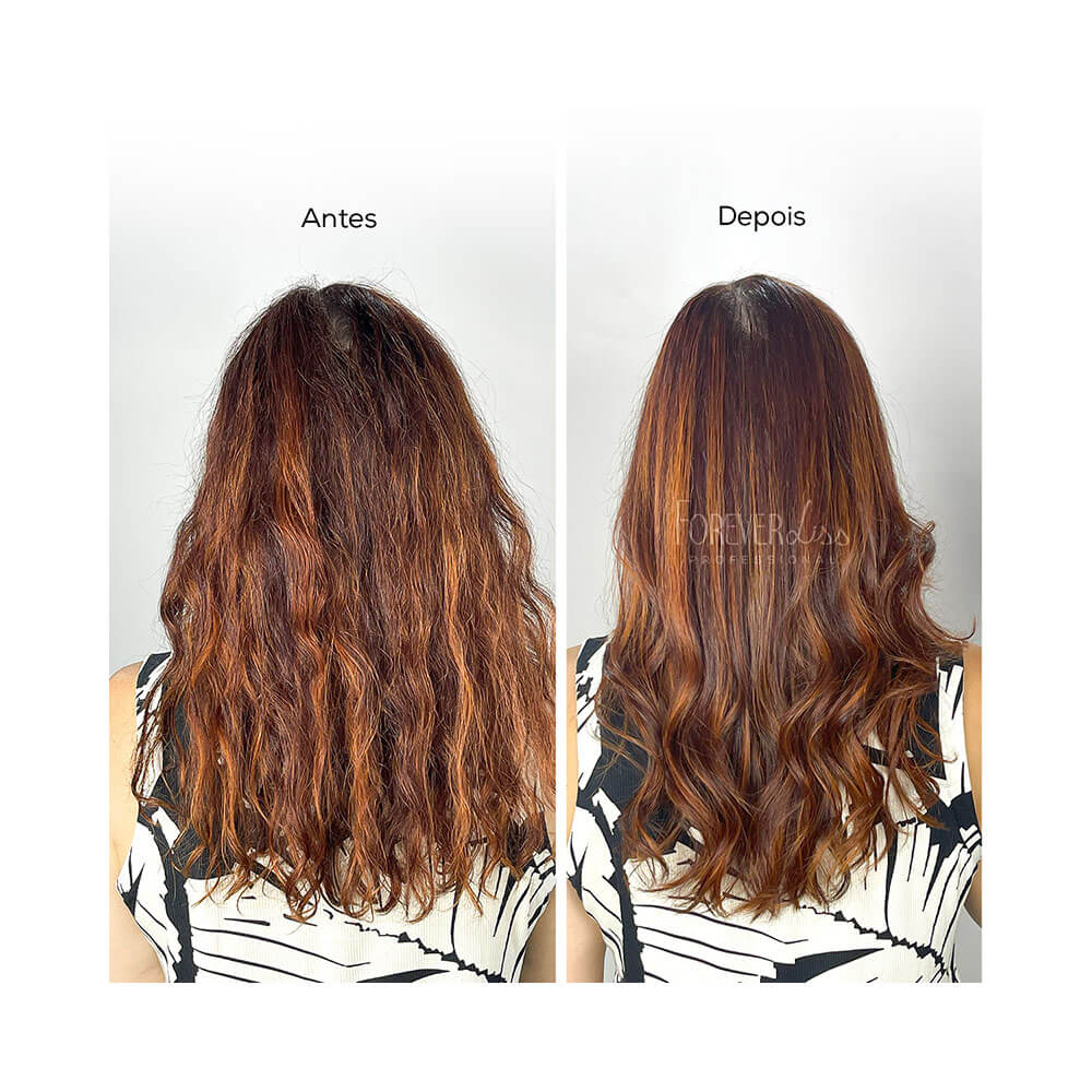 Antes e depois do uso da Máscara Capilar Forever Liss UTI