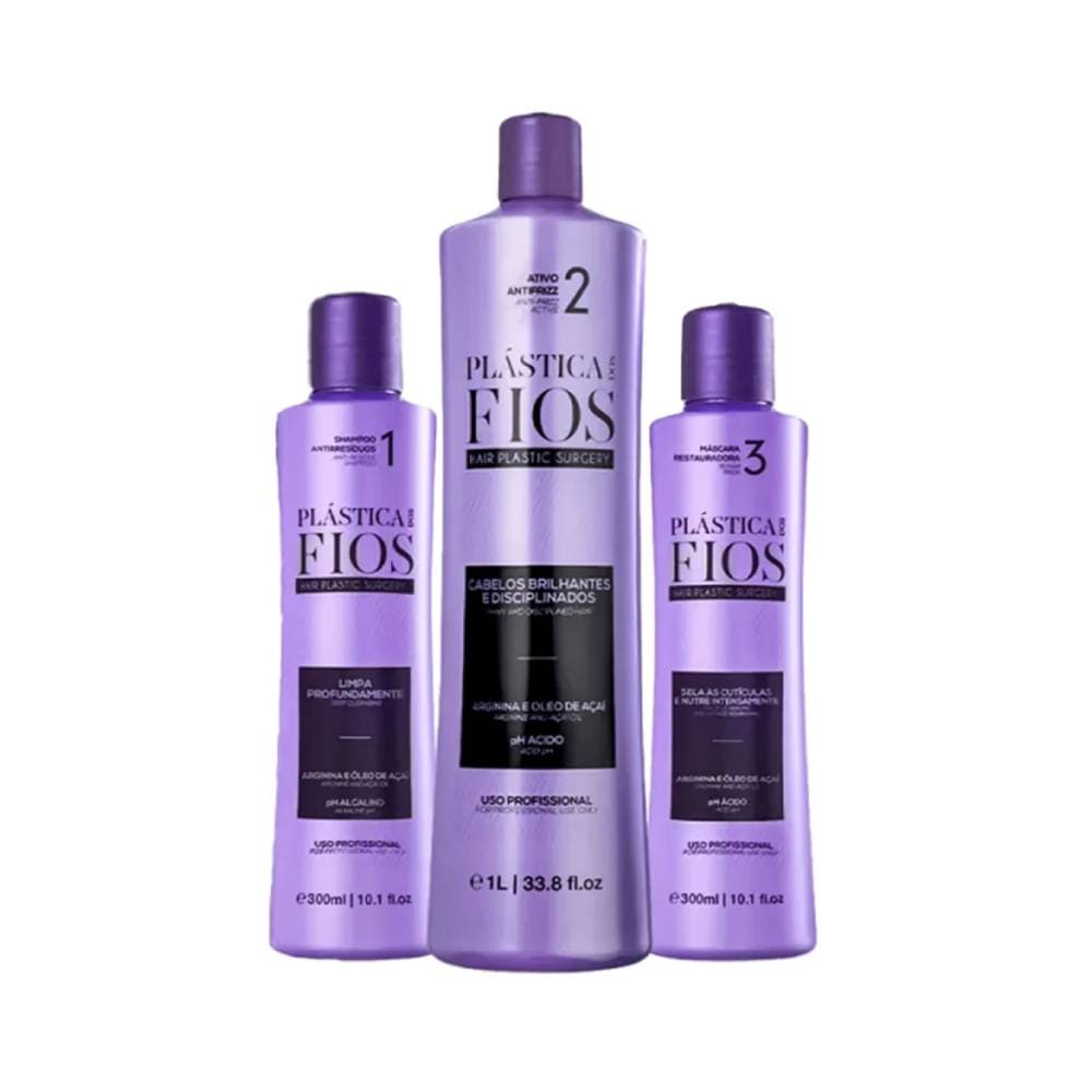 Kit Cadiveu Plástica dos Fios Disciplina Máxima - Shampoo 300ml, Ativo 1L, Máscara 300ml