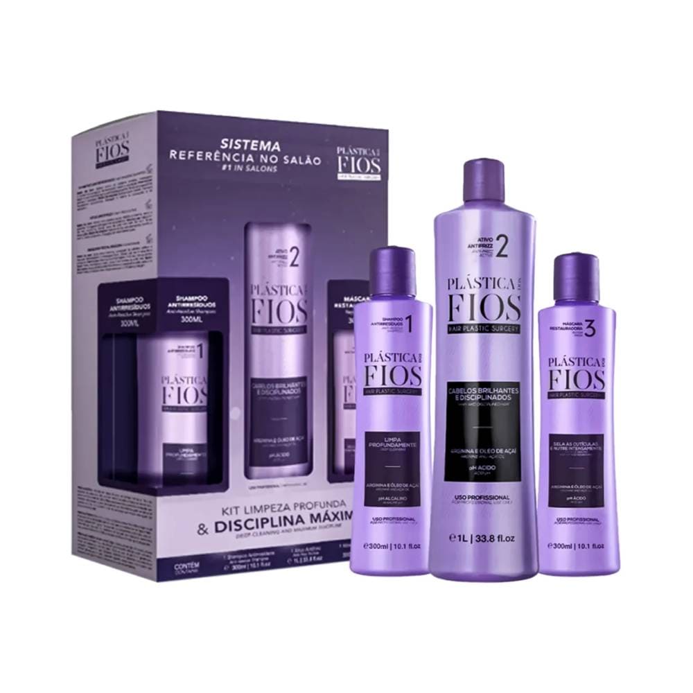 Detalhe das embalagens lilás do kit Cadiveu Plástica dos Fios