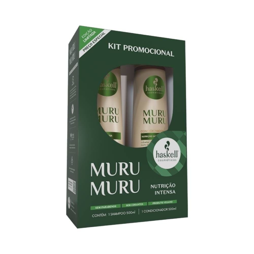 Embalagem promocional do Kit Haskell Shampoo e Condicionador Murumuru 500ml