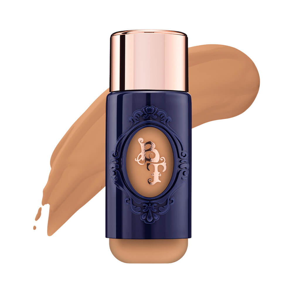 Base Líquida Bruna Tavares Skin M20 em frasco azul com detalhes dourados