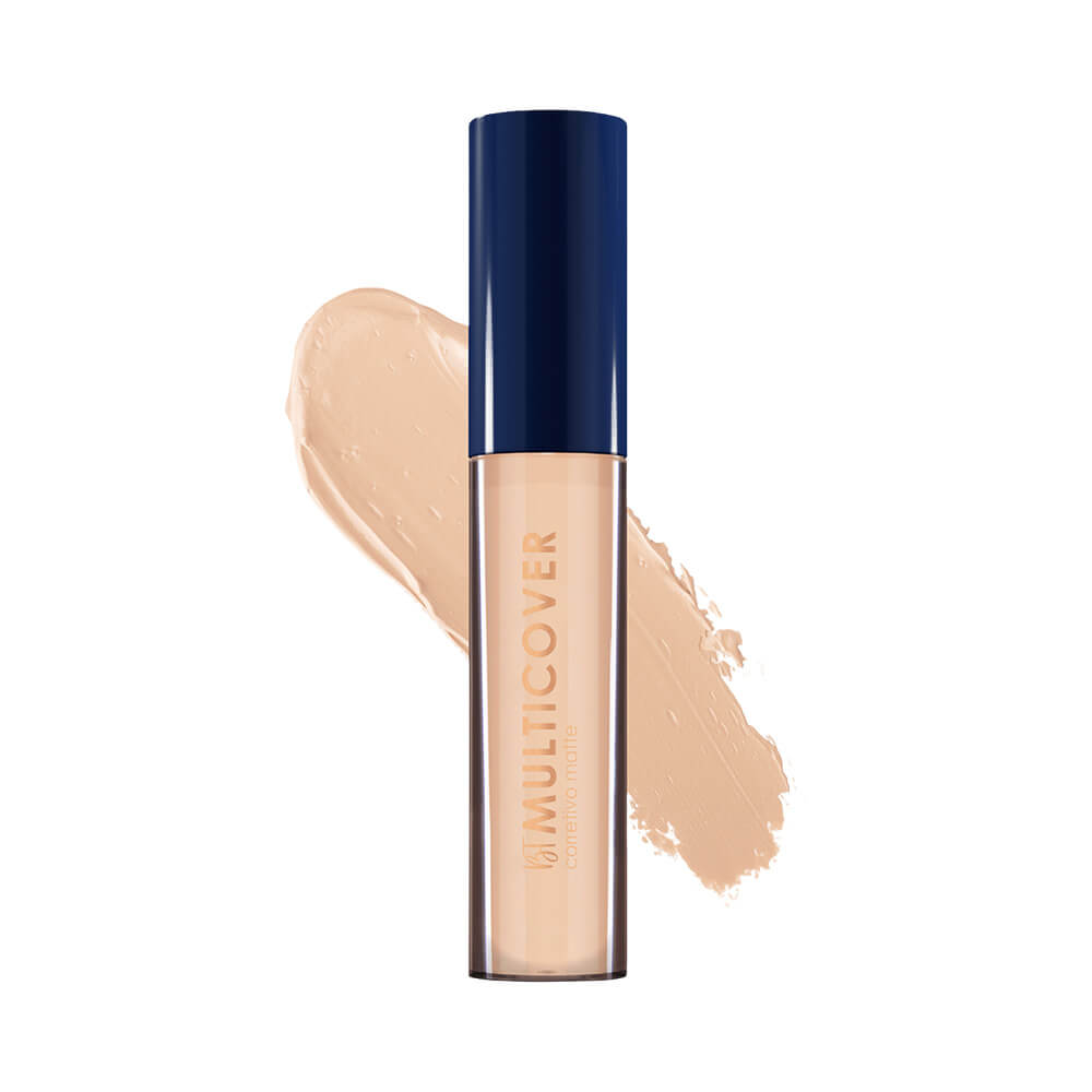 Corretivo Líquido Bruna Tavares Multicover M10 em fundo branco, embalagem transparente e tampa azul