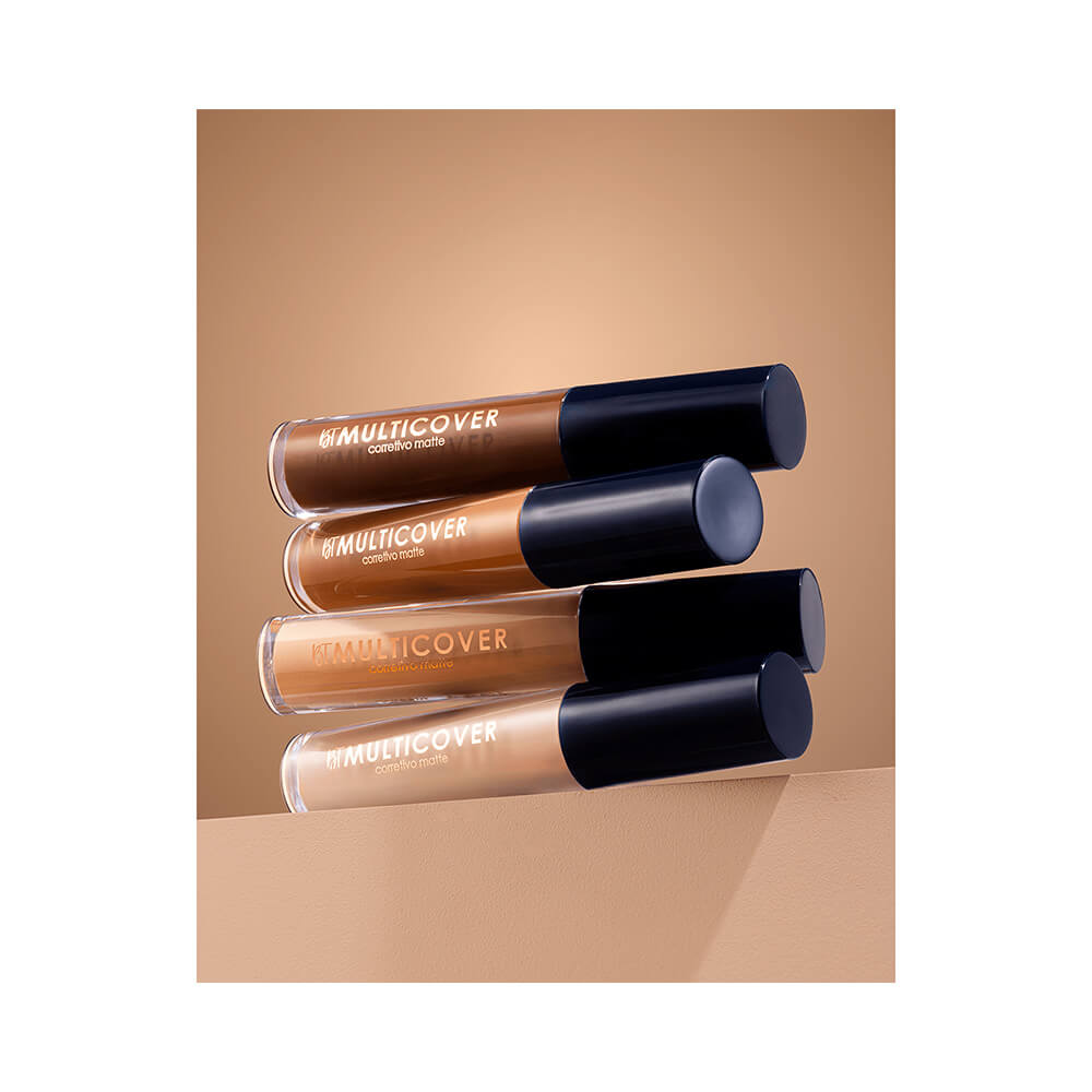 Variações de tons do corretivo Bruna Tavares Multicover em embalagem transparente