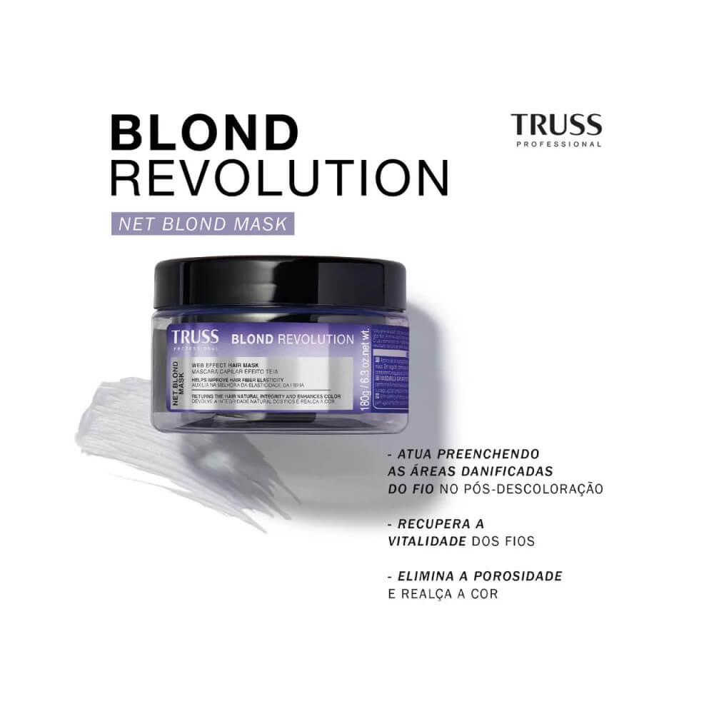 Máscara Truss Blond Revolution 180g em fundo branco - destaque para rótulo roxo