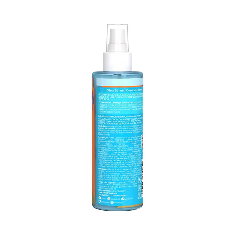 Verso do frasco do óleo Salon Line Sérum Multy Definição Natural mostrando ingredientes e modo de uso