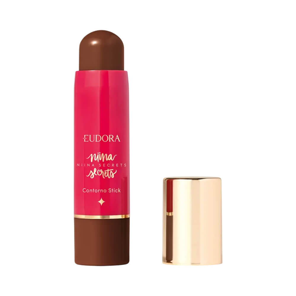 Contorno em stick Niina Secrets Cor 3 embalagem rosa e dourada, tampa ao lado