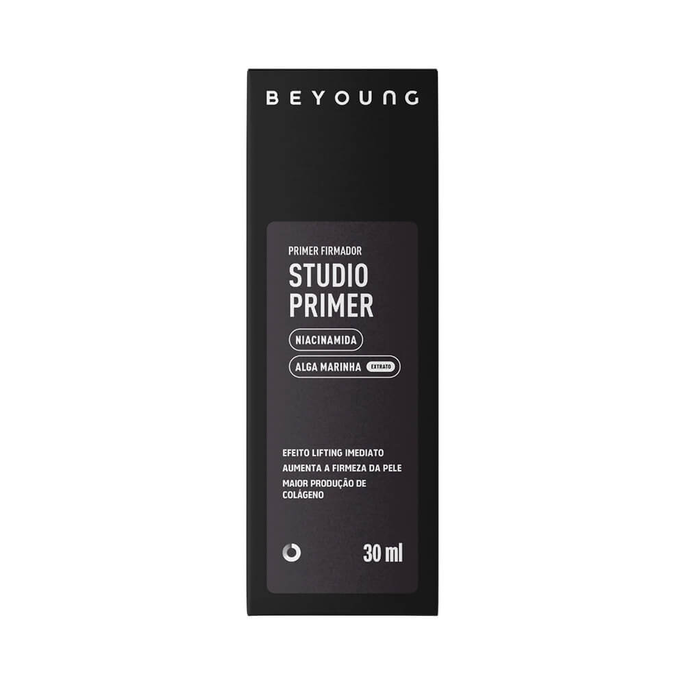 Embalagem preta do Primer Beyoung Glow Incolor 30ml destacando benefícios e ingredientes