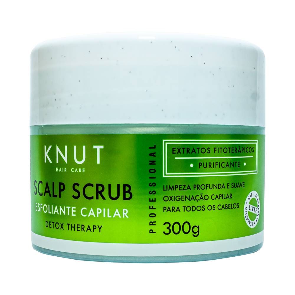 Pote do Esfoliante Capilar Knut destacando benefícios e rótulo