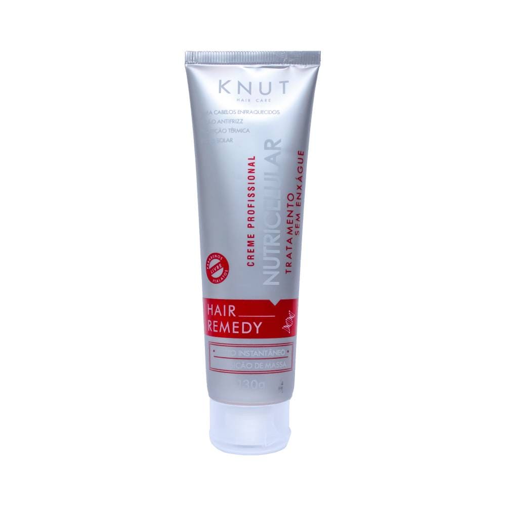Creme Capilar Knut Hair Remedy Nutricelular 130g em tubo prateado com detalhes em vermelho
