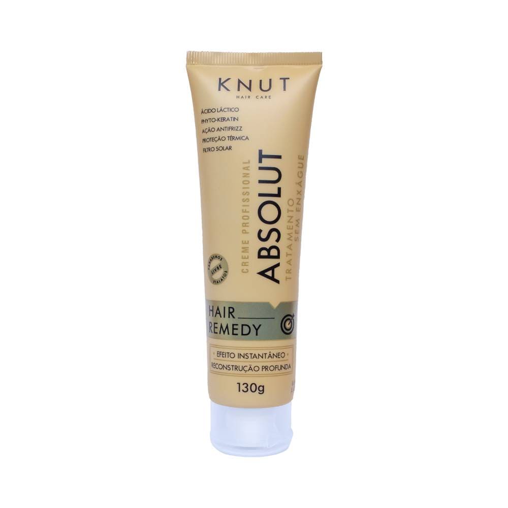 Creme Capilar Knut Hair Remedy Absolut 130g na embalagem bege, destaque para Phyto-Keratin e Ácido Láctico