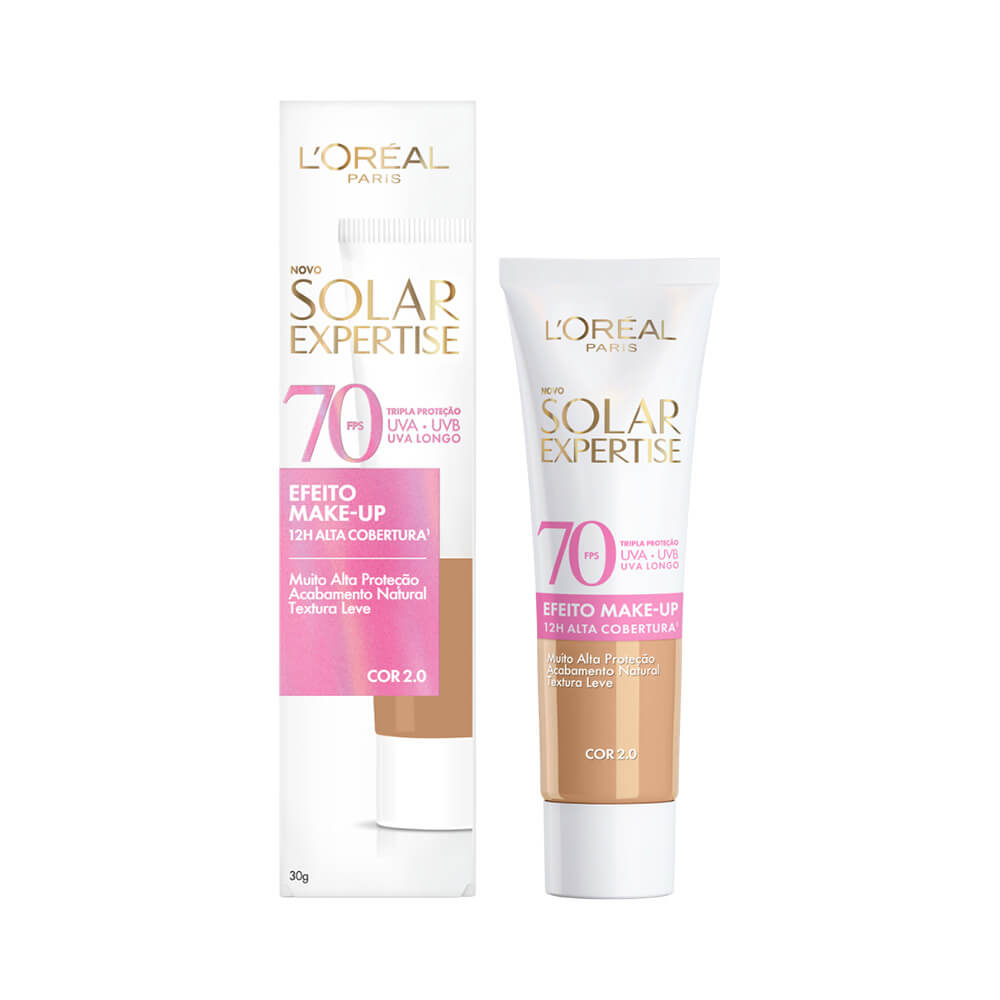 Protetor Facial L'Oréal Solar Expertise FPS 70 Efeito Makeup Cor 2.0 30g - embalagem frontal