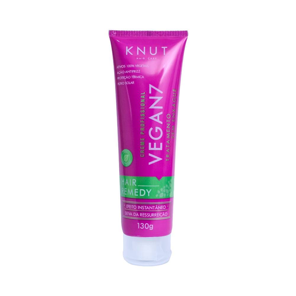 Creme Capilar Knut Hair Remedy Vegan7 130g - tubo roxo com destaque para ativos 100% vegetais